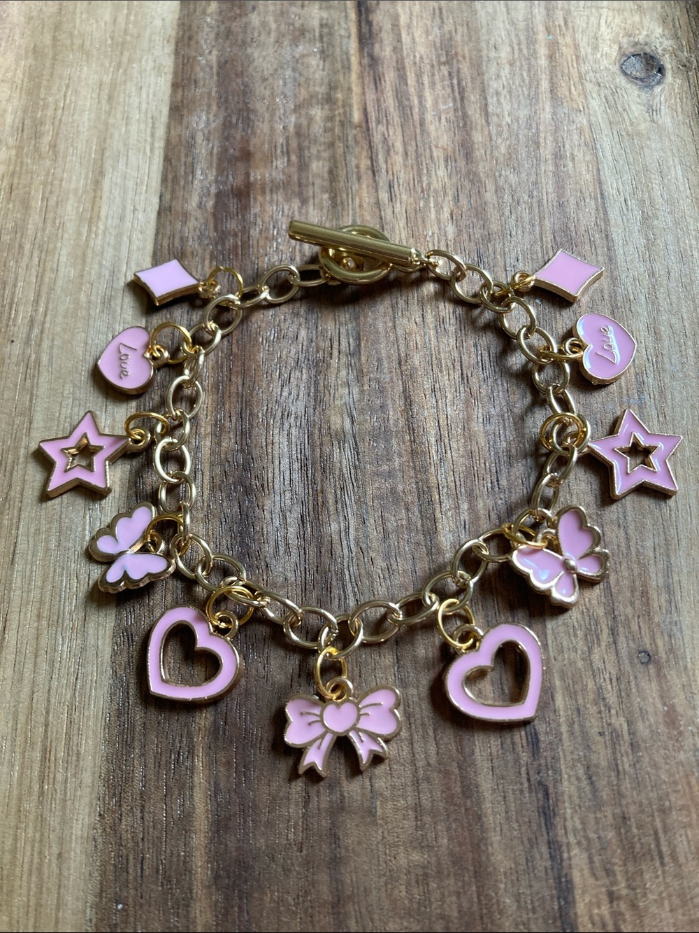 Handmade Cutesy Pink Enamel Charm Bracelet